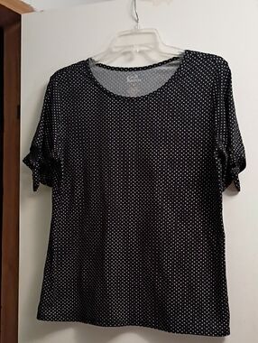 croft & barrow Black Polka Dot Short Sleeve Top